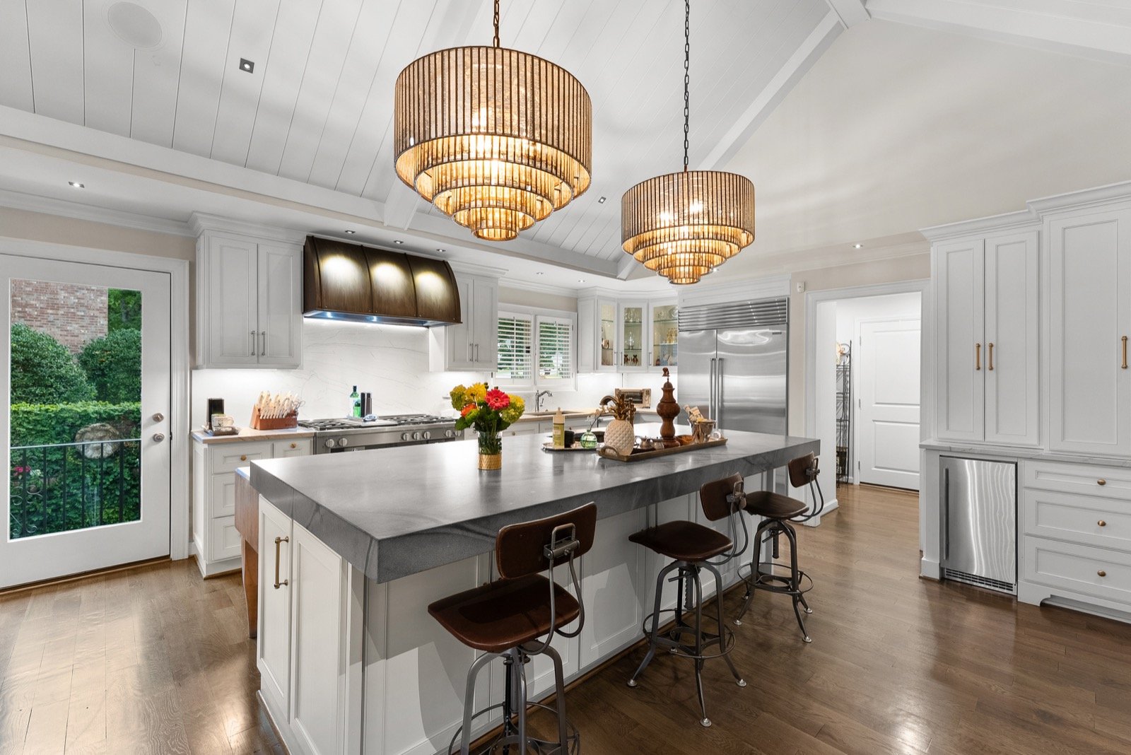 Kitchen interior real estate photo with pendant lighting